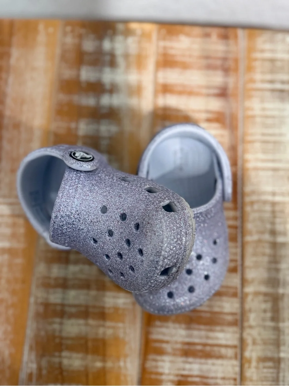 Sparkly purple toddler crocs